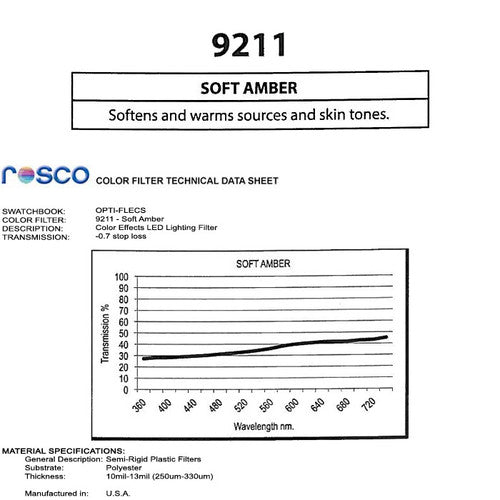 Rosco Opti-FLECS 9211 - Soft Amber - 30x30cm