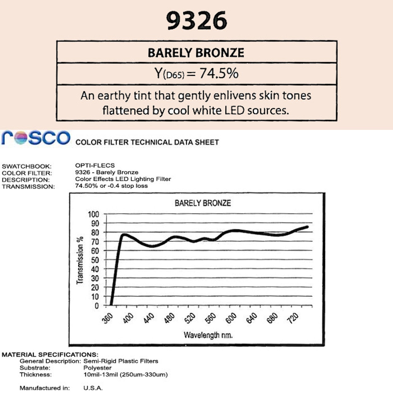 Rosco Opti-FLECS 9326 - Barely Bronze - 30x30cm