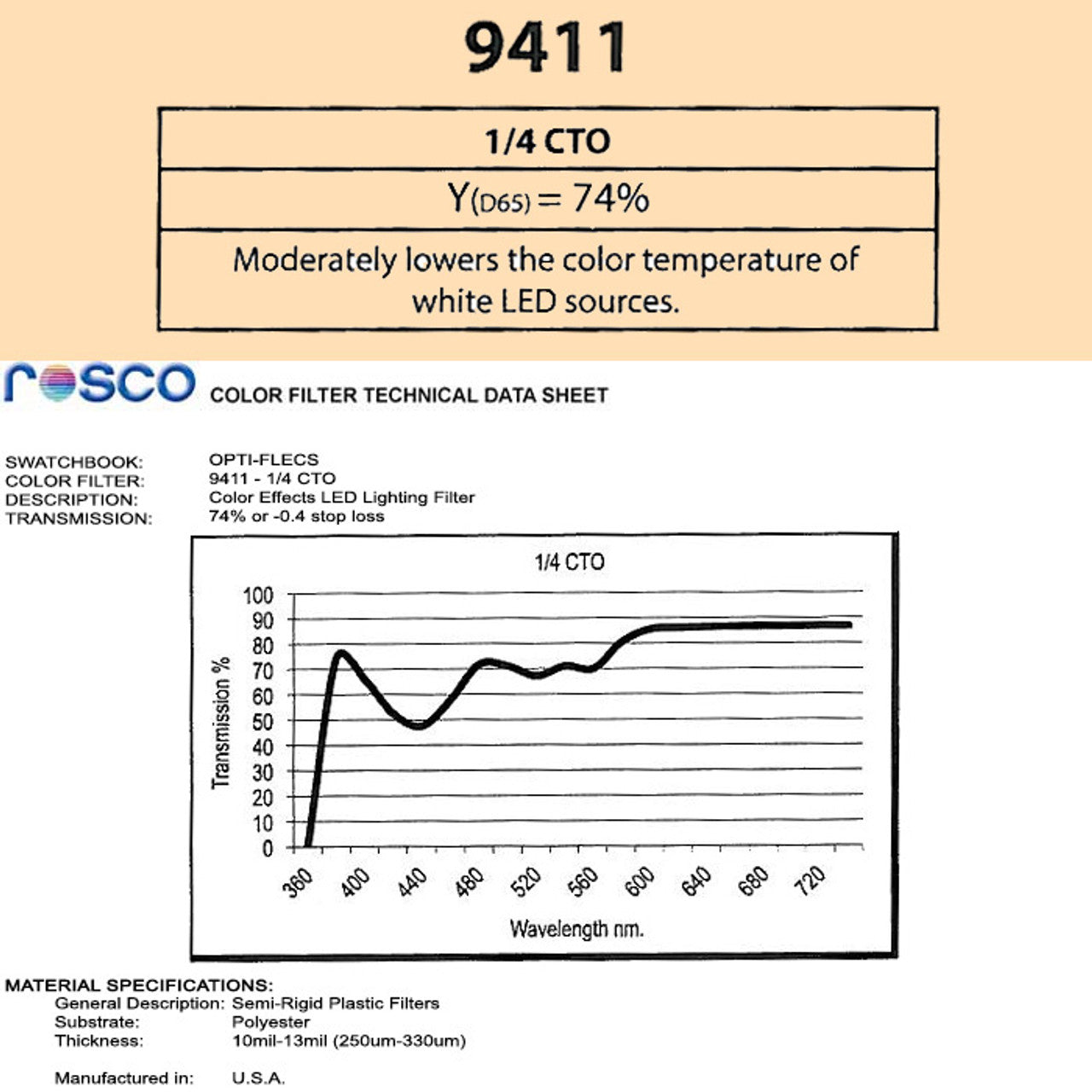 Rosco Opti-FLECS 9411 - 1/4CTO - 30x30cm