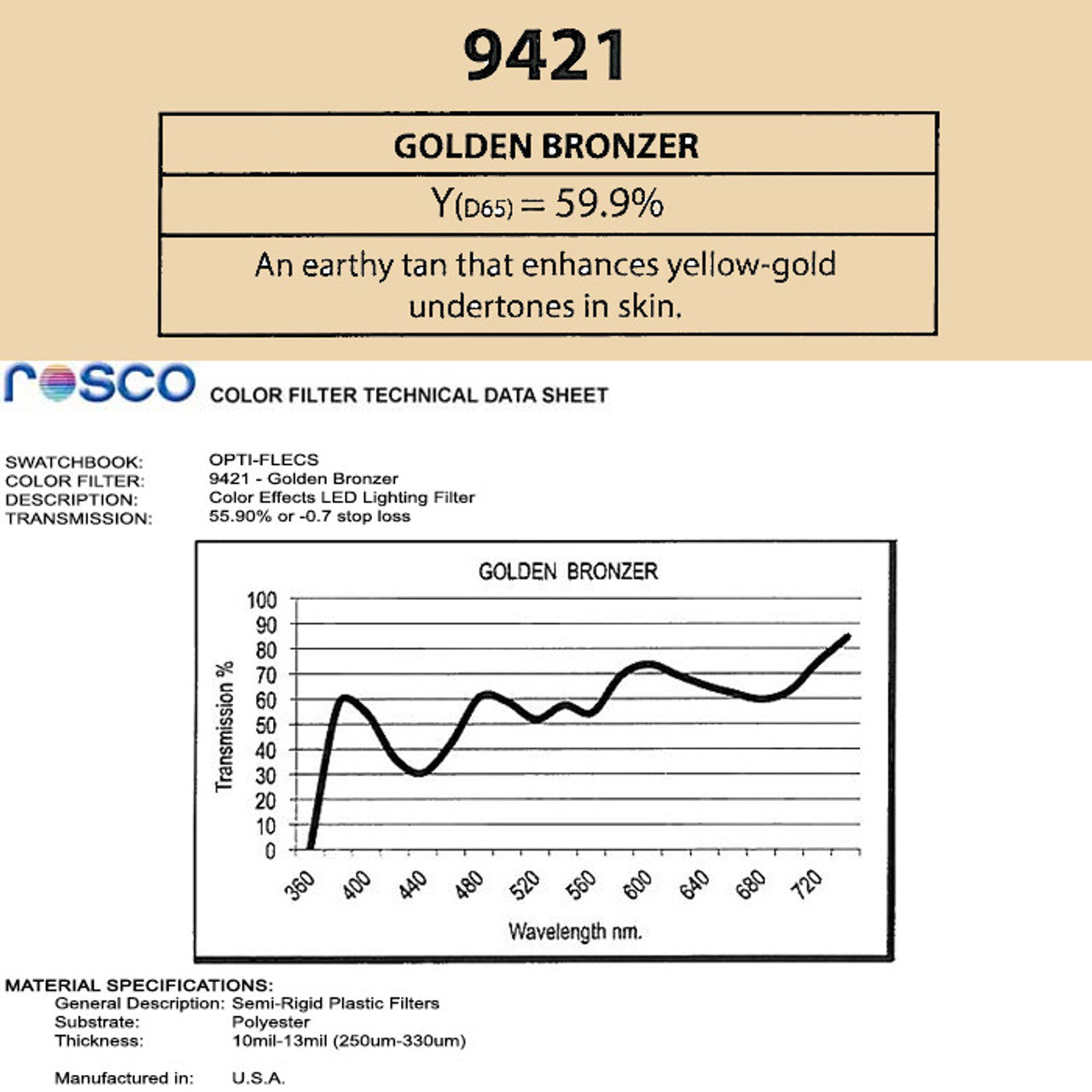 Rosco Opti-FLECS 9421 - Golden Bronzer - 30x30cm