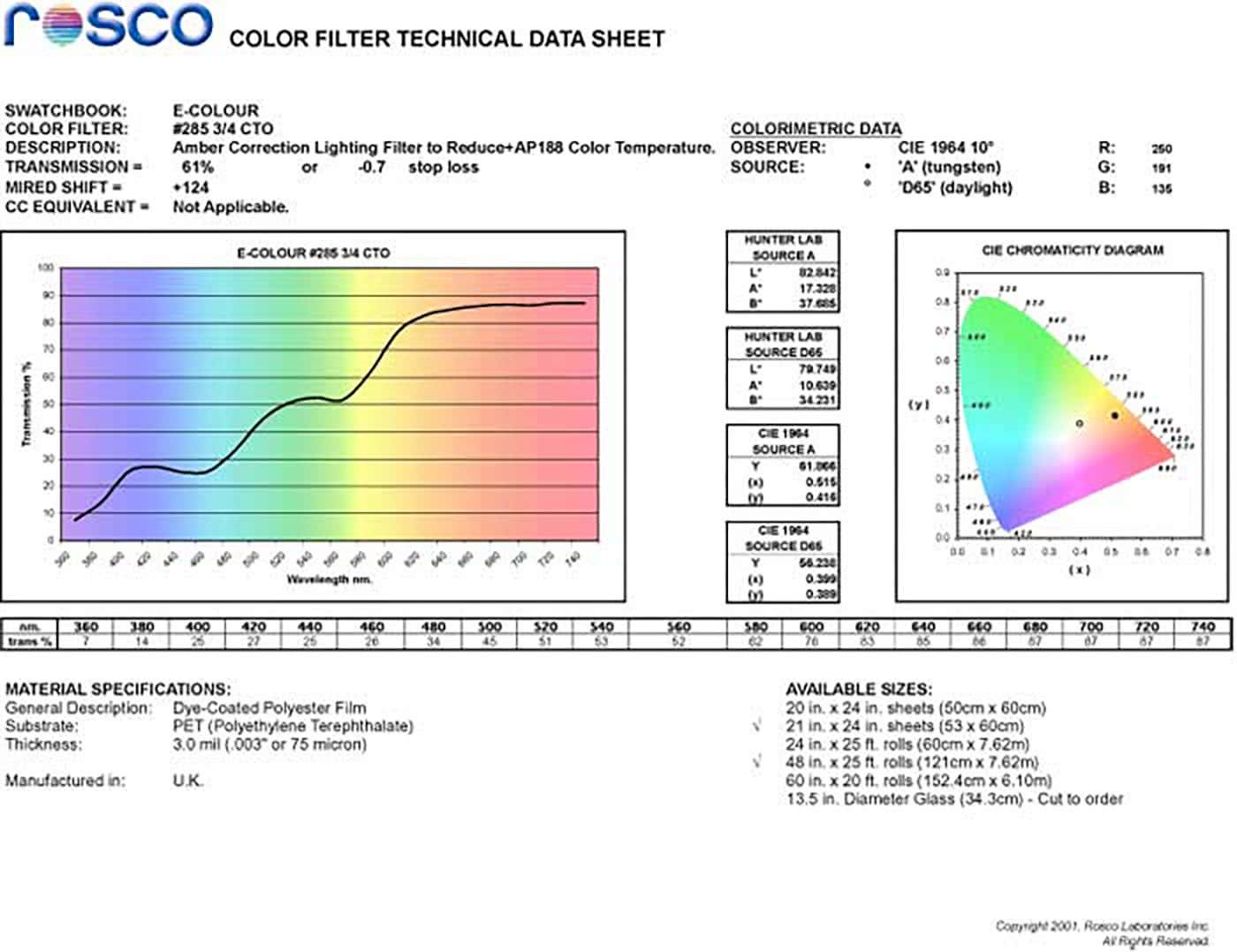 E285 Rosco E Colour - 3/4 CTO