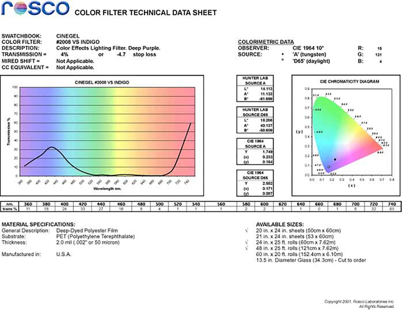R2008 Rosco Cinegel Roscolux Storaro Indigo