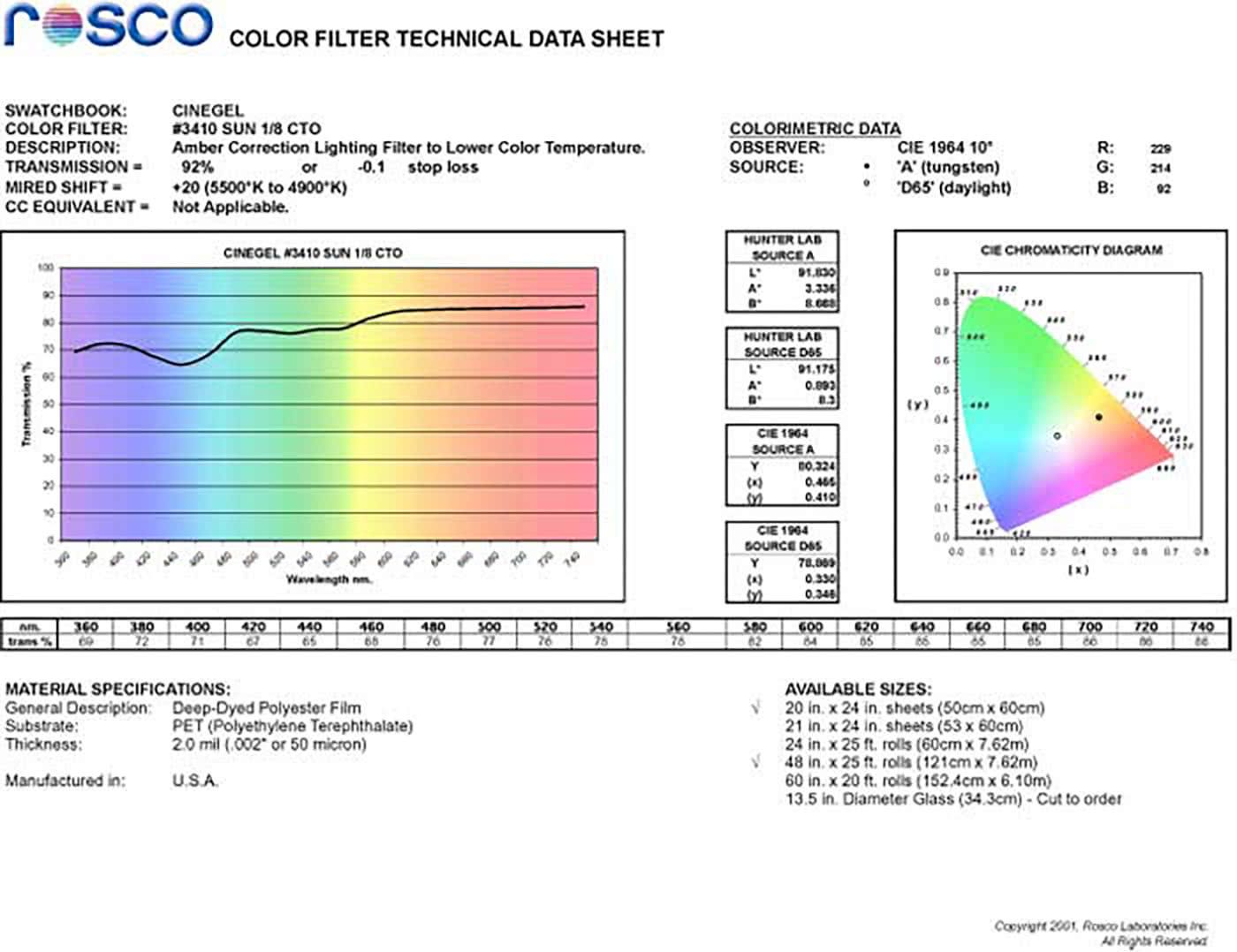 R3410 Rosco Cinegel - Roscosun 1/8 CTO