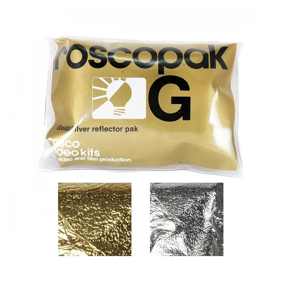 Rosco Roscopak Silver/Gold reflector in its pocket-size pouch