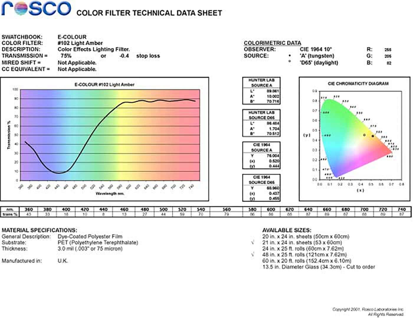 E102 Rosco E Colour - Light Amber