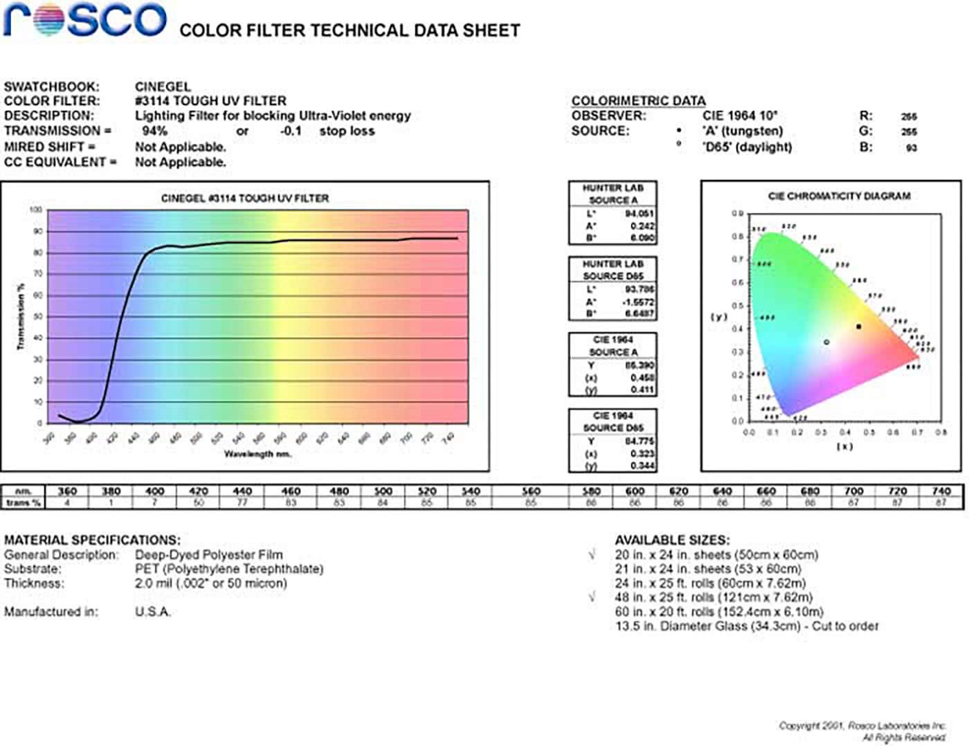 R3114 Rosco Cinegel - Tough UV Filter