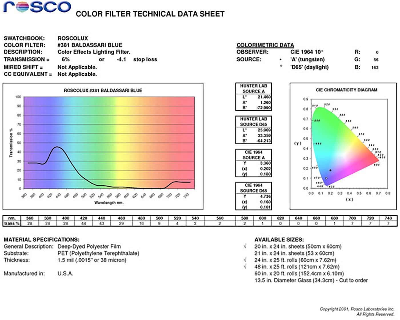 R381 Rosco Roscolux Supergel - Baldassari Blue